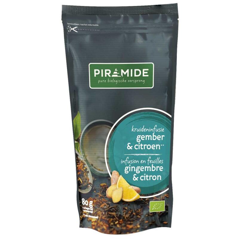 Losse Thee Ginger Lemon van Piramide, 6 x 80 g